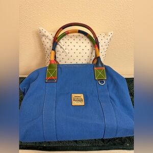 GENTLY USED ….. DOONEY & BOURKE ROYAL BLUE TOTE w/COLORFUL HANDLES.